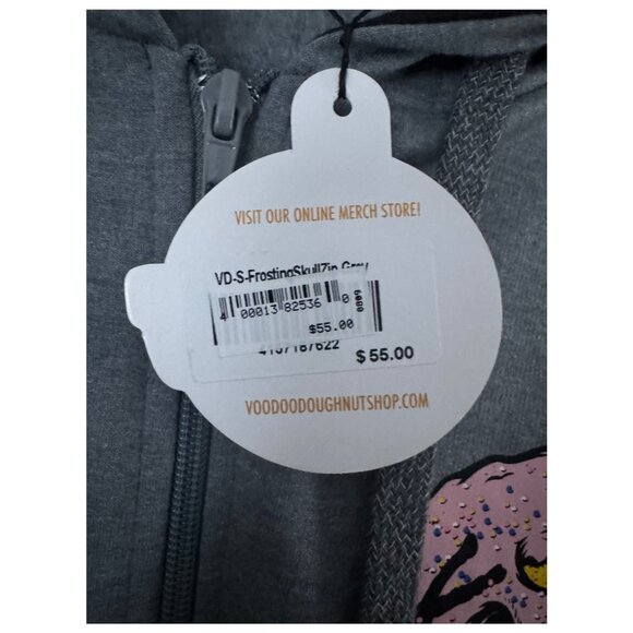 Voodoo Doughnut Pink Frosted Drip Skull Gray Hoodie Size Small NEW - Picture 8 of 10